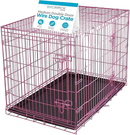 Internet's Best Wire Dog Crate for Dogs - Double Door Metal Steel Crate, Indoor Folding & Collapsible Cage, Secure & Durable, Portable Travel Kennel, Ideal for Home Use - Pink, 36 Inches