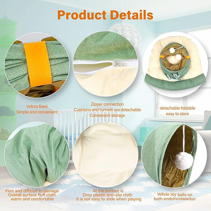 BWOGUE Bunny Tunnel Bed, 2-in-1 Collapsible Tunnel Tubes Toys with Removable Mat Hideout for Cats Kittens Rabbits Guinea Pigs Kitty