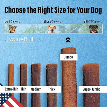 ValueBull USA Collagen Sticks for Dogs, 12 Inch Jumbo Chews, Natural Long-Lasting Dog Treats, 50 Count Bulk Pack - Promotes Joint, Skin & Coat Health with Glucosamine and Chondroitin