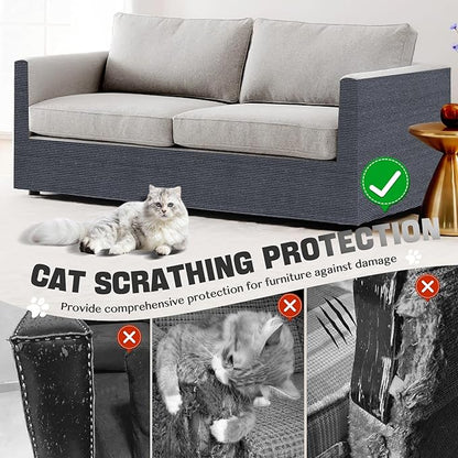 118"x15.8" Cat Scratch Couch Furniture Protector, Adhesive Cat Scratch Pad Deterrent for Furniture, Wall Corner Anit Scratcher Mat, DIY Climbing Cat Scratching Carpet Post Board Replacement (DarkGrey)