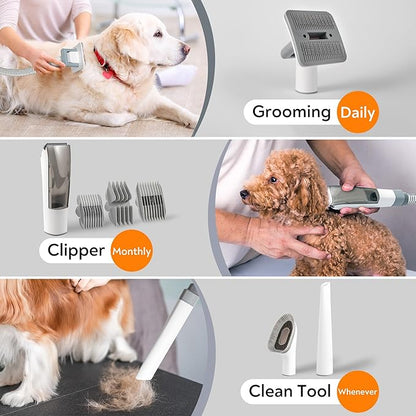 Dog Grooming Vacuum, Dog Grooming Kit 12kPa Suction Hair Remover Low Noise Pet Brush Vacuum Collects 99% Hair, 2L Dust Cup, 5 Proven Grooming Tools for Cats, Other Animals and Home Cleaning