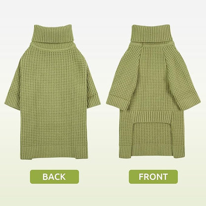 Queenmore Dog Sweater, Turtleneck Dogs Sweaters with Check Pattern, Winter Warm Dog Sweaters for Large Breeds, Solid Pull-on Pet Sweaters, Green L