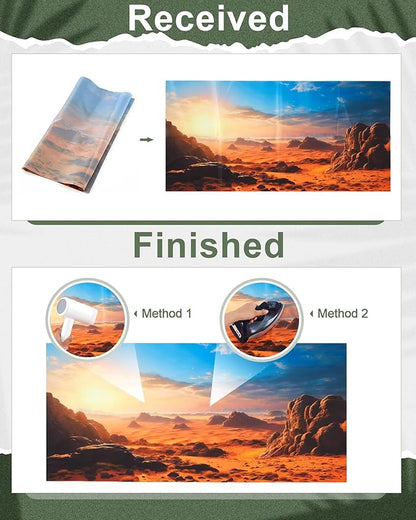 Breling 4 Pcs 24 x 11.8 Inch Reptile Habitat Background with Nano Glue Gobi Sun Cactus Stone and Green Tree Fern Stream Terrarium Background Polyester Durable Aquarium Accessories