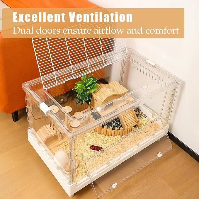 Hamster Cage & Guinea Pig Cages, Acrylic Cage for Small Animal Pets, Large Transparent Gerbil Cage and Habitats, Hedgehog, Dwarf Hamster, Rat, Mouse, Ferret, Bunny, Quail, Extendable, Stackable