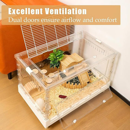 Hamster Cage & Guinea Pig Cages, Acrylic Cage for Small Animal Pets, Large Transparent Gerbil Cage and Habitats, Hedgehog, Dwarf Hamster, Rat, Mouse, Ferret, Bunny, Quail, Extendable, Stackable