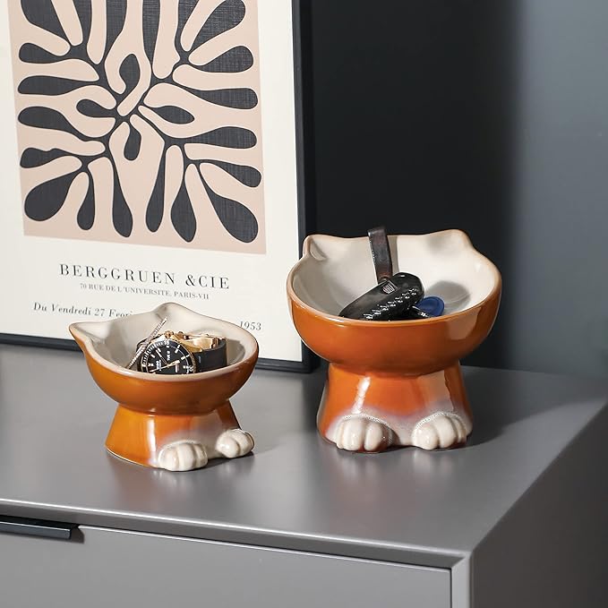 Nihow Elevated Cat/Dog Bowls: 6.25 Inch Ceramic Raised Cat Food & Water Bowl Set for Protecting Pet's Spine - Feeding & Watering Supplies for Cat/Small Size Dog - Elegant Brown (6.8 OZ /1 PC)