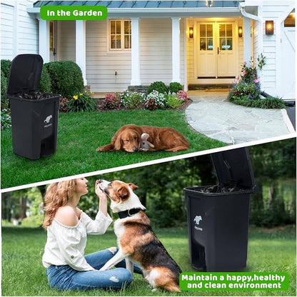 Dog Poop Trash Can Outside, 20L/5Gallon Pedal and Removable Inner Waste Bin, Outdoor Dog Poop Trash Can with 100 Bags, Pet Waste Container for Garden, Black