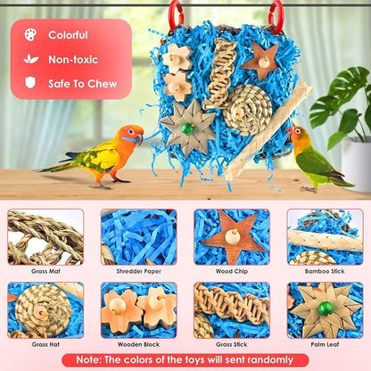 KATUMO Conure Toys, Bird Foraging Toys Parakeet Shredding Grass Mat Hanging Toys for Cockatiel Conure Lovebird Parakeet Bird Cage Accessories