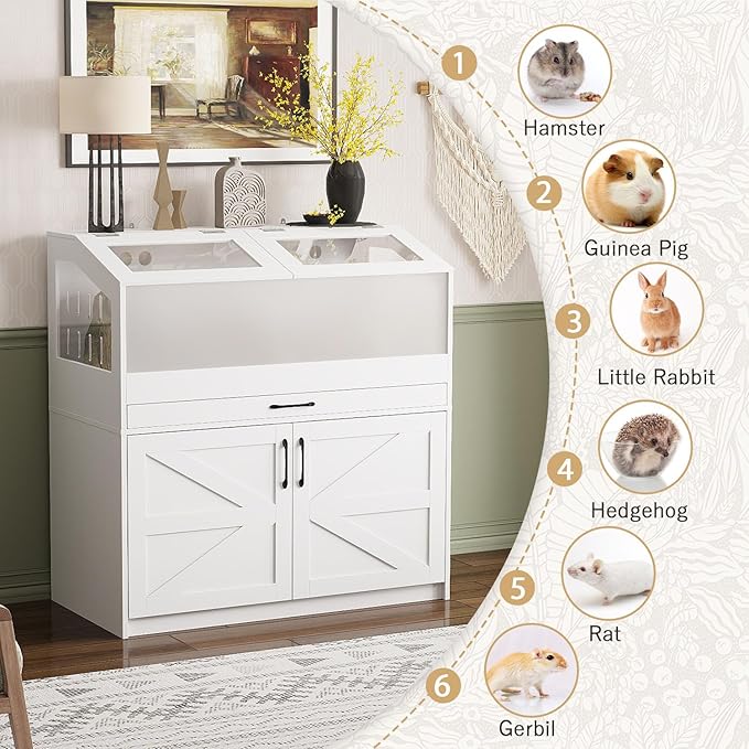 29.4" Indoor Guinea Pig Hamster Cages for Small Animals, Large Critter Nation Cage with Barn Doors, Frosted Acrylic, Metal Handles for Guinea Pig, Hamster, Gerbil, Hedgehog, White