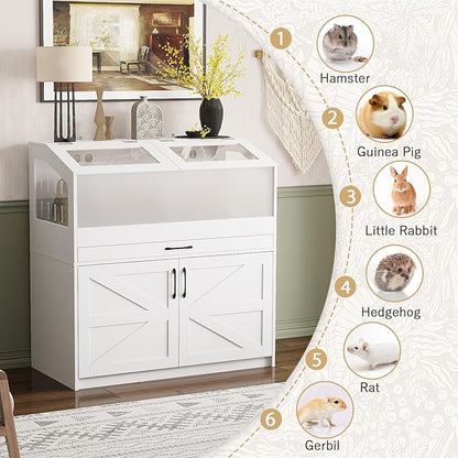 29.4" Indoor Guinea Pig Hamster Cages for Small Animals, Large Critter Nation Cage with Barn Doors, Frosted Acrylic, Metal Handles for Guinea Pig, Hamster, Gerbil, Hedgehog, White