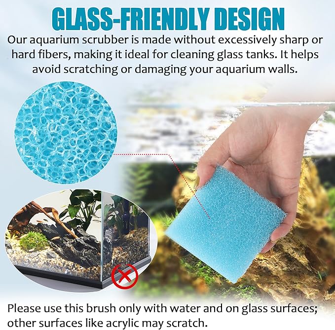(6-Pack, Blue) 3.25x3.25x1 Aquarium Cleaner for Glass Walls Fish Tanks, Aquarium Glass Cleaning Tool Won't Scratch Glasses, Aquariums Sponge for Turtle Fish Tank