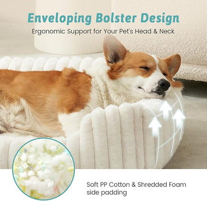 Orthopedic Dog Bed for Small Dogs & Cats - Washable Rectangle Pet Bed with Anti-Slip Bottom, Soft Calming Cat & Puppy Bed for Indoor Pets (25"x21"x6", Cream)