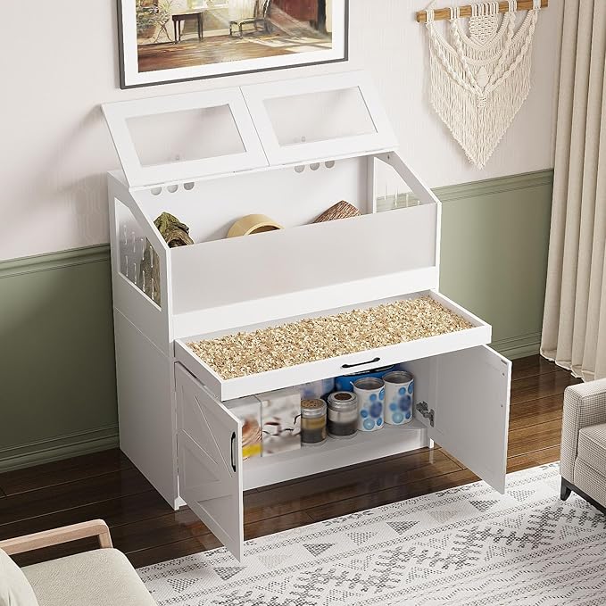 29.4" Indoor Guinea Pig Hamster Cages for Small Animals, Large Critter Nation Cage with Barn Doors, Frosted Acrylic, Metal Handles for Guinea Pig, Hamster, Gerbil, Hedgehog, White