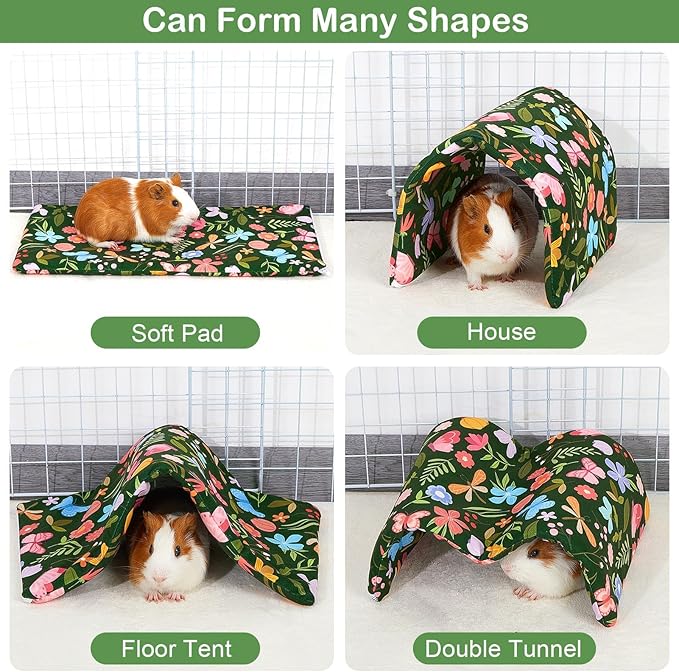 Bienbee Guinea Pig Tunnel and Hideout, Washable Small Animal Tunnel for Bunny Rabbits, Forest-Themed Butterflies