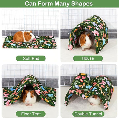 Bienbee Guinea Pig Tunnel and Hideout, Washable Small Animal Tunnel for Bunny Rabbits, Forest-Themed Butterflies