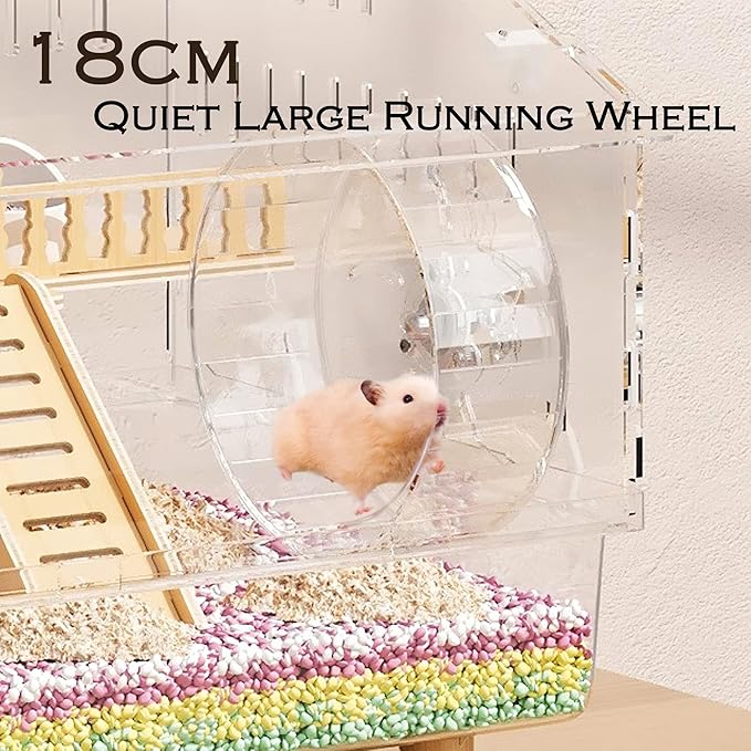 8 in 1 Acrylic Hamster Cage with All Accessories,2-Layer Hamster House with Full Transparent Viewing,Top Open Mouse Cage for Pet Mice,Hamster Habitat for Dwarf Hamster,Gerbils;18.5"x11.8"x14.6"