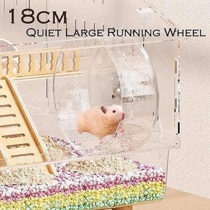 8 in 1 Acrylic Hamster Cage with All Accessories,2-Layer Hamster House with Full Transparent Viewing,Top Open Mouse Cage for Pet Mice,Hamster Habitat for Dwarf Hamster,Gerbils;18.5"x11.8"x14.6"