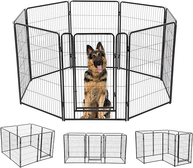 BestPet Indoor Dog Playpen,40inch 8 Panels Dog Pen Fence Outdoor Pet Playpen with Gravity Lock & Wide Door Pet Exercise Pen for RV Camping Yard, Black