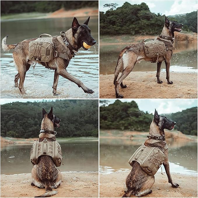 EXCELLENT ELITE SPANKER Dog Pack Hound Dog Saddle Bag Backpack for Travel Camping Hiking Medium & Large Dog with 2 Capacious Side Pockets(Black-L)