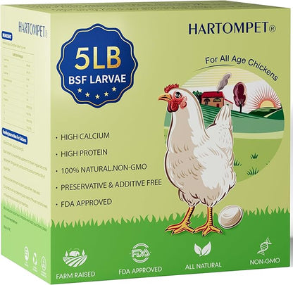 5LB Dried Black Soldier Fly Larvae, Non-GMO & Nutrient-Packed Chicken Feed, Strong Egg Production and Health, Rich in Calcium for Healthy Hens and Ducks, Better Than Dried Mealworms