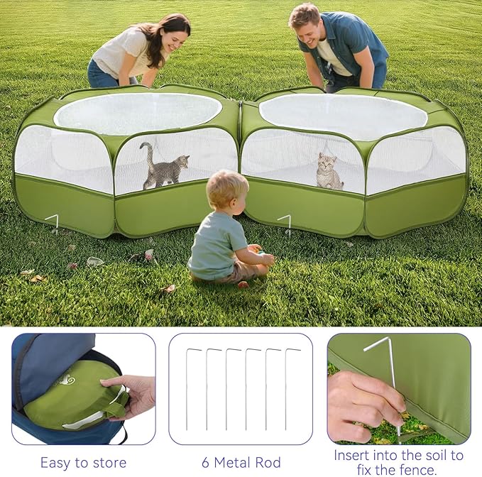 Pawaboo Extra Large 2-in-1 Small Animals Playpen, 2 Detachable Pet Cage Tent with Zipper Splicing, Portable Outdoor Yard Fence with 3 Metal Rod for Chick/Kitten/Puppy/Guinea Pig/Rabbits/Chinchillas