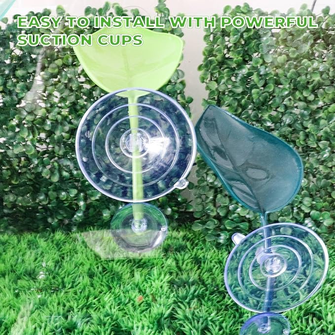 3 Pack Plastic Leaf Decorations with Suction Cups, Frog Habitat Platform, Reptile Decorations for Terrarium, Frog Tank Accessories, Terrarium Decor for Tree Frog, African Dwarf Frog, Frog and Toad