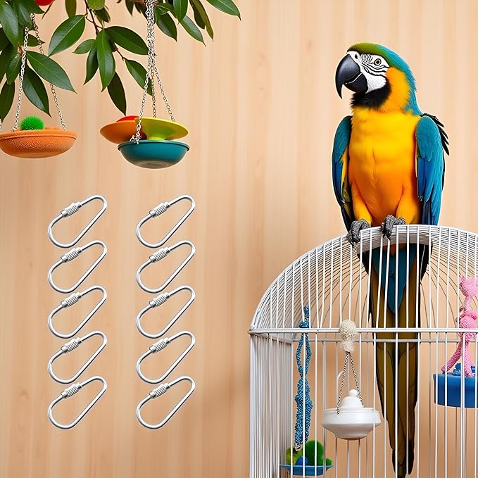 10 Pcs Silvery Parrot Toy Hook Stainless Steel Parts Heavy Duty Metal Hooks Suitable for Most Bird Or Small Animal Hanging Toys Parrot Bird Hooks Metal Stainless Steel Parts DIY Bulk Birds