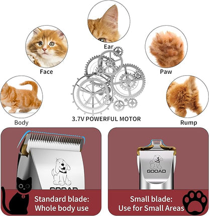 Cat Clippers for Matted Hair, Cat Grooming Kit, Cordless Cat Shaver for Long Hair, Low Noise Paw Trimmer, Cat Hair Trimmer for Grooming,Quiet Pet Hair Clippers Tools for Cats Dogs (Red)