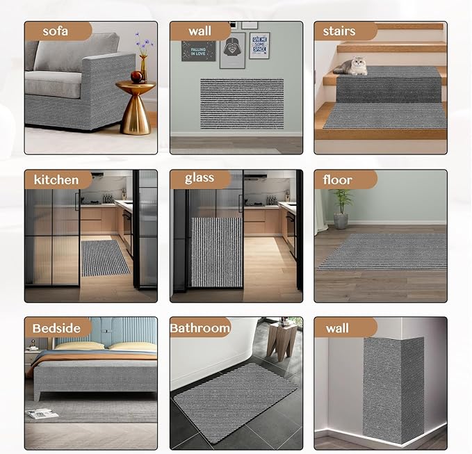 118"x15.8" Cat Climbing Wall Furniture Protector Carpet Mat, Cat Scratch Couch Furniture Protector, Adhesive Scratching Pad for DIY Cat Tree Shelf Couch Corner Post Replacement (Black)