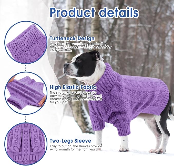 Queenmore Small Dog Sweaters for Small Dogs Girls Boys,Xmas Sweater Puppy,Turtleneck Knitted Sweater for Dog Cat,Cold Weather Pullover for Doggie Male Female,Soft Pet Sweater Pet Apparel(Purple,S)