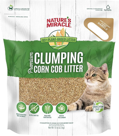 Nature’s Miracle Premium Clumping Corn Cob Litter, 10 Pounds, Made With Real Corn Cob For Fast-Clumping Litter For Multi-Cat Households