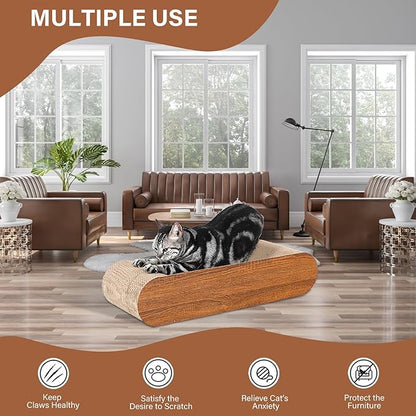 Cat Scratcher, Cardboard Lounge Bed, Bone Shape Design, Recyclable Corrugated Scratching Pad, Stable and Durable, Furniture Protector, Reversible, Brown