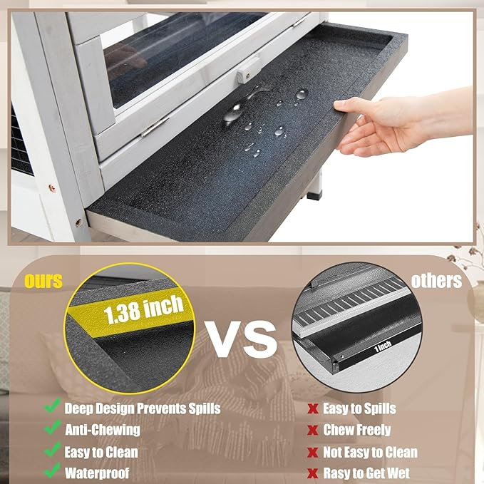 Large Hamster Cages, Easy Clean Hamster Cages and Habitat with Food Bowl, Shelf and Ladder, Wooden Indoor Small Animal Cage with Not Leakage Pull Out Tray (25.6" L X 17.7" W X 30.9”H)