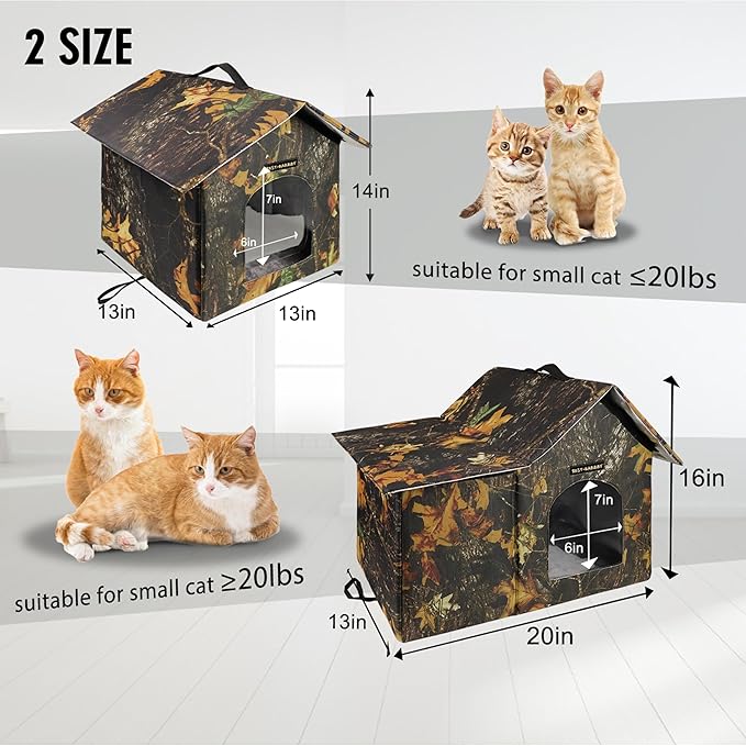 Rest-Eazzzy Outdoor Cat House, Feral Cat House Insulated with Mat and Clip, Weatherproof and Insulated, Cat Beds for Cats Kittens Puppies, Never Blow Away (Leaf, M 13" X 17" X 20")