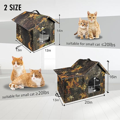 Rest-Eazzzy Outdoor Cat House, Feral Cat House Insulated with Mat and Clip, Weatherproof and Insulated, Cat Beds for Cats Kittens Puppies, Never Blow Away (Leaf, M 13" X 17" X 20")