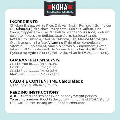 KOHA Limited Ingredient Bland Diet for Dogs, Chicken and White Rice Sensitive Stomach Wet Dog Food, Sold in Over 5,000 Vet Clinics & Pet Stores, Gentle Easy to Digest Bland Diet Dog Food, Pack of 6