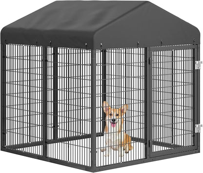 Large Outdoor Dog Enclosure,Heavy Duty Dog Cage with Roof,Galvanized Steel Dog Kennel Fence with Double Safety Locks(50"x48"x54")