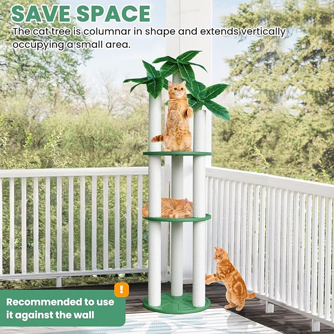 68 inch Waterproof cat Tower, Cylindrical Outdoor cat Tree with Green Leaves,Plastic Board and cat Scratching Post,Used in Catio,Deck,Patio