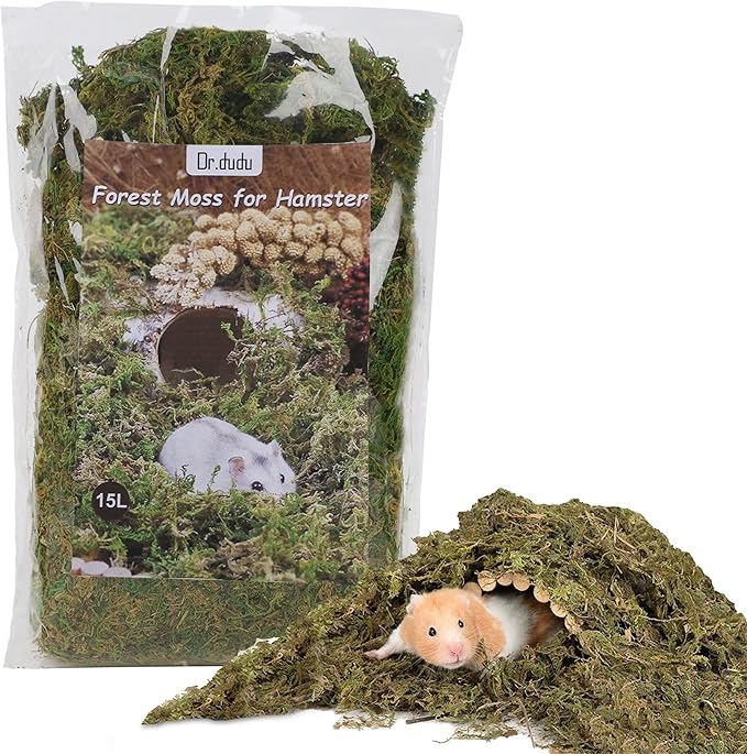 DR.DUDU 15L Forest Moss for Hamster Bedding Nesting, Syrian Gerbils Hamster Cages Accessories, Perfect for Small Animals Terrarium Moss