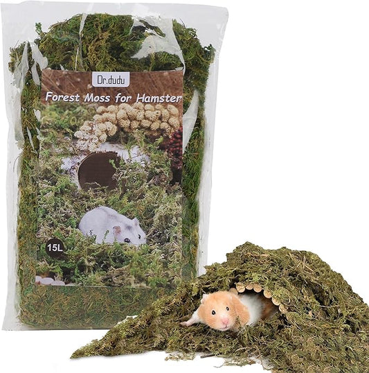 DR.DUDU 15L Forest Moss for Hamster Bedding Nesting, Syrian Gerbils Hamster Cages Accessories, Perfect for Small Animals Terrarium Moss