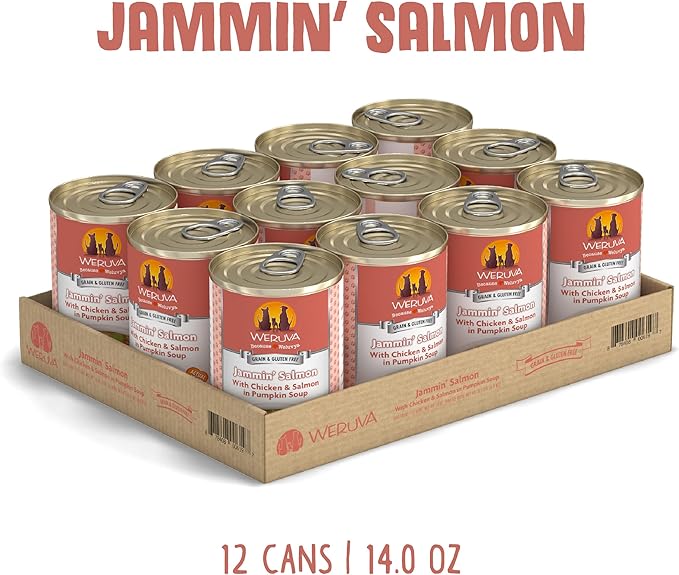 Weruva Classic Dog Food, Jammin' Salmon with Chicken & Salmon in Gravy, 14oz Can (Pack of 12), Red (Jammin’ Salmon)