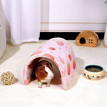 Bienbee Guinea Pig Tunnel, Pink Strawberry, Washable Rabbit Hideout & Bunny House, Modern Animal Tune for Indoor Use, Small Animal, 17.7 x 9.8 inches