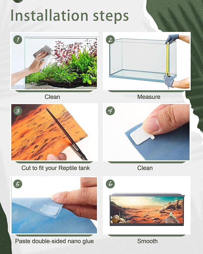 Breling 4 Pcs 71 x 18 Inch Reptile Habitat Background with Nano Glue Gobi Sun Cactus Stone and Green Tree Fern Stream Terrarium Background Polyester Durable Aquarium Accessories