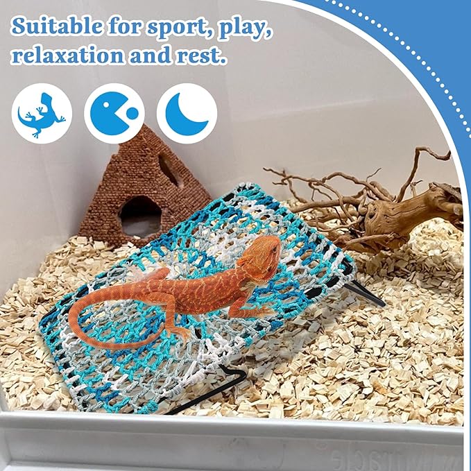kathson Bearded Dragon Hammock Bed,Lizard Lounger for Rest Reptiles Pet Toy Reptile Hammock with Stand Climbing Accessories for Habitats Small Leopard Gecko Snake Chameleon