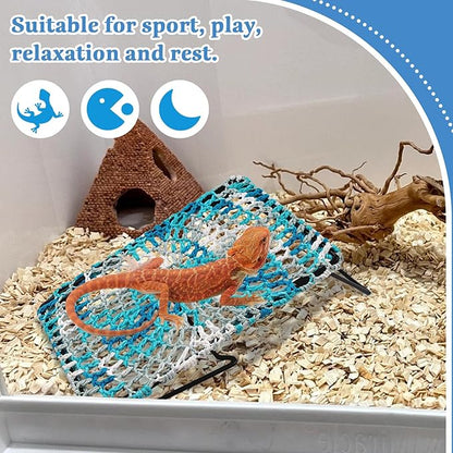 kathson Bearded Dragon Hammock Bed,Lizard Lounger for Rest Reptiles Pet Toy Reptile Hammock with Stand Climbing Accessories for Habitats Small Leopard Gecko Snake Chameleon