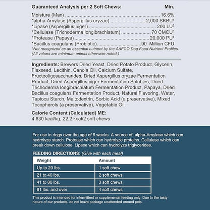 Probiotics for Dogs with Digestive Enzymes - 120 Soft Chews - Supports Healthy Digestive Tract, Helps Nutrient Absorption and Food Digestion - Probiotic & Prebiotic Dog Fiber and Gut Health Supplement