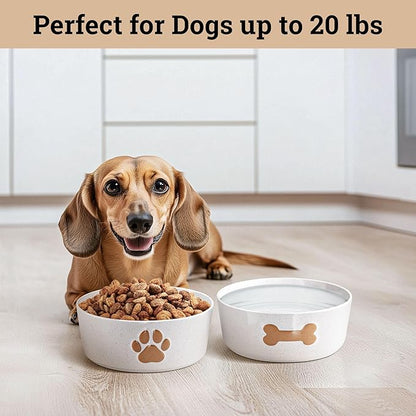 Ceramic Dog Bowl Set of 2 with Anti-Skid Base - 5" Wide x 2" Tall Ceramic Dog Bowls for Small Dogs - 2 Cup Capacity Food and Water Bowls for Dogs - Rubber Bottom Pet Bowl Set of 2 for Small Pets