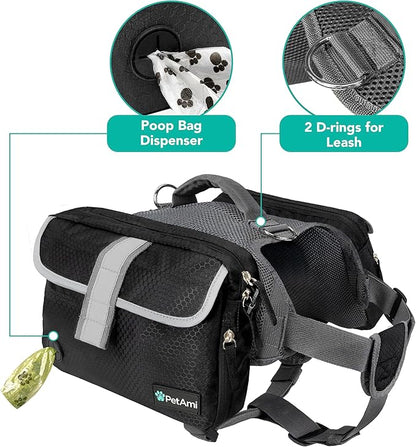 PetAmi Dog Backpack for Medium & Large Dogs, Saddle Bag for Dogs to Wear for Hiking, Pet Backpack Harness Dog Pack with Reflective Side Pockets for Walking Running