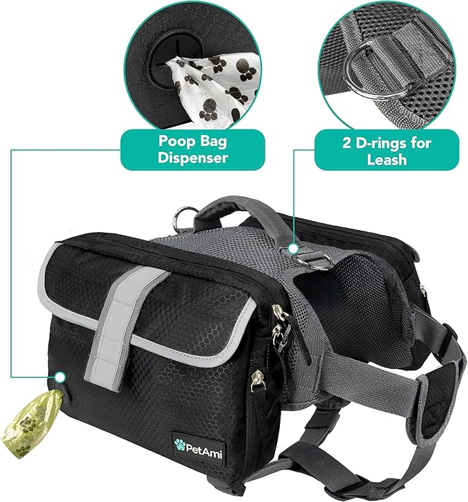 PetAmi Dog Backpack for Medium & Large Dogs, Saddle Bag for Dogs to Wear for Hiking, Pet Backpack Harness Dog Pack with Reflective Side Pockets for Walking Running