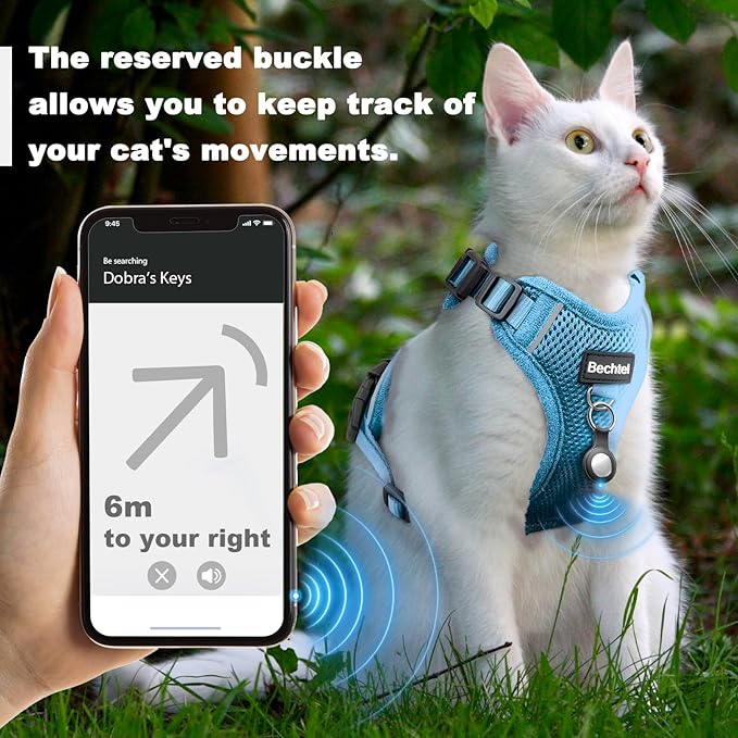 Kitten Harness and Leash Seat, The Upgrade Can be Adjusted in Four Directions and Breathable Cat Harness for Anti Escape That can be Fitted and Positioned, Reflective Strips Harness, Blue, XXS